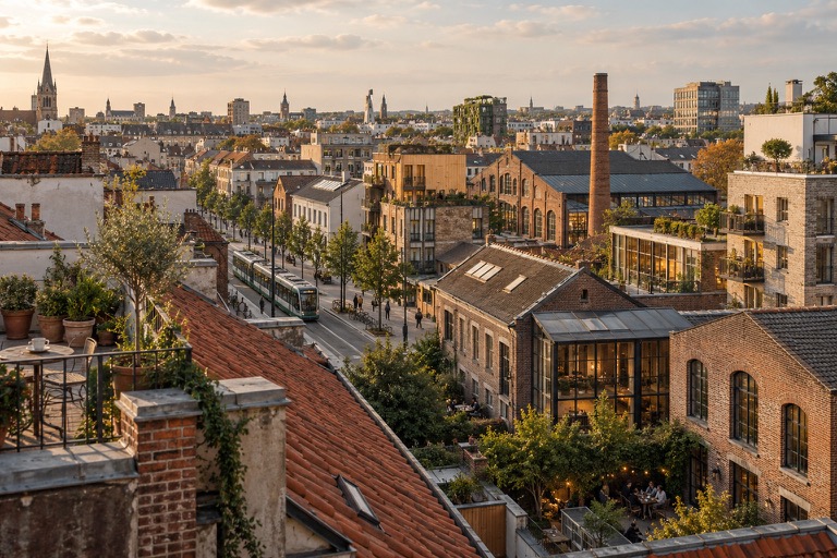 Artistic city scene; documented satellite images appear separately in the comparison below.