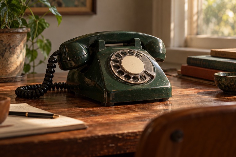 Artistic scene of an older everyday device, introducing digital obsolescence.