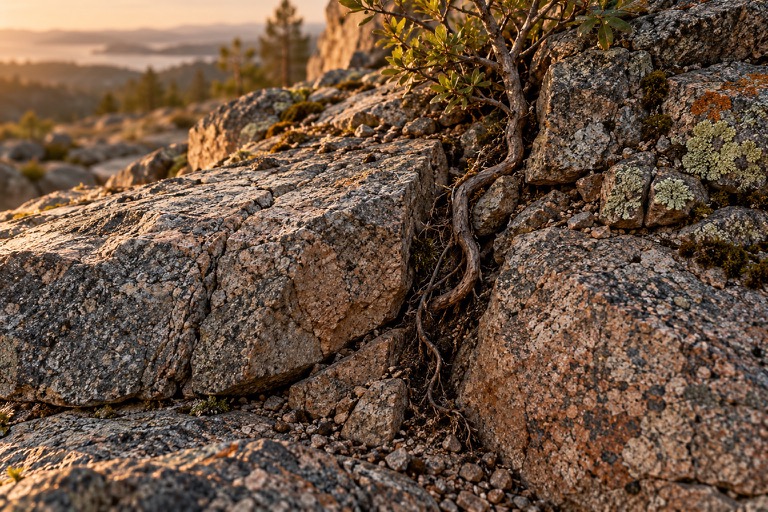 Artistic close view of weathered granite with cracks and loose grains